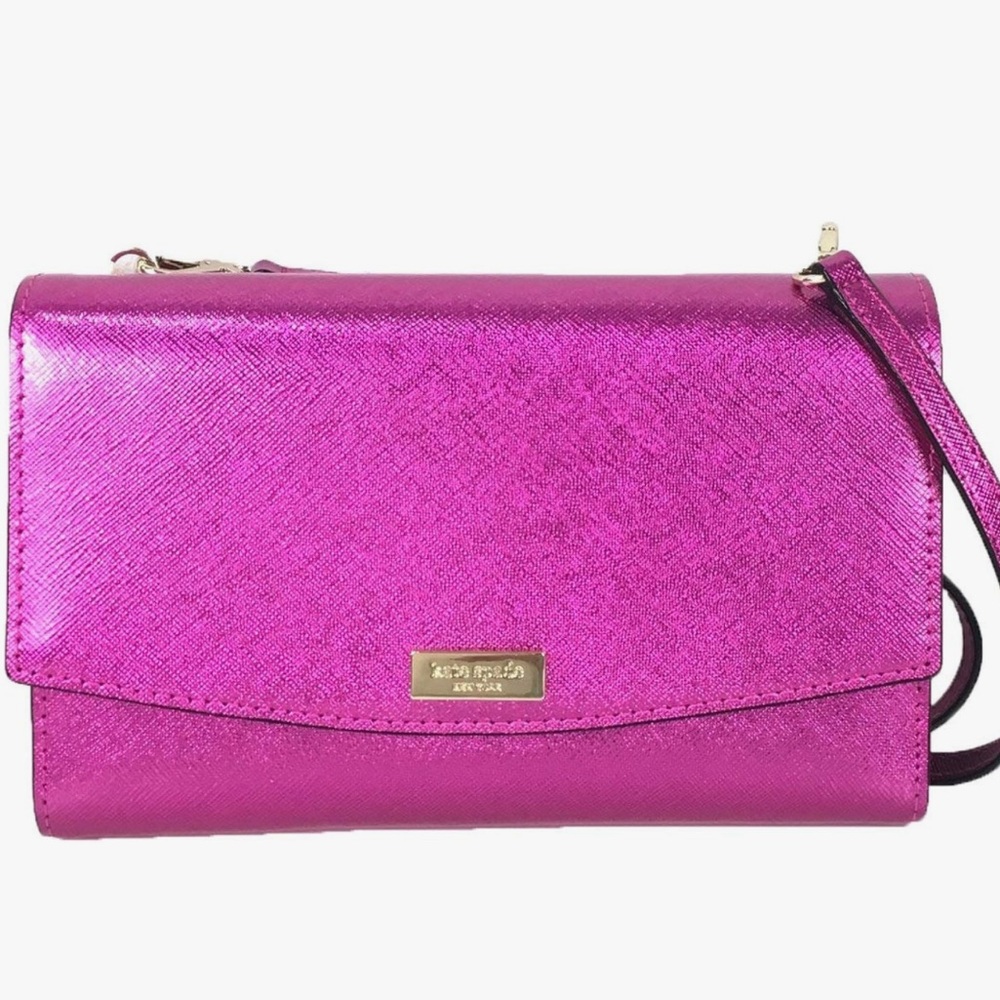 Kate Spade New York Baja Rose Winni Laurel Way Leather Wallet Crossbody Bag